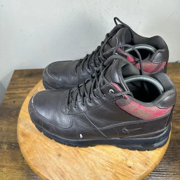 Nike ACG Men's Brown Leather Plaid Trim Hiking Boots Size 10 DC8868-200